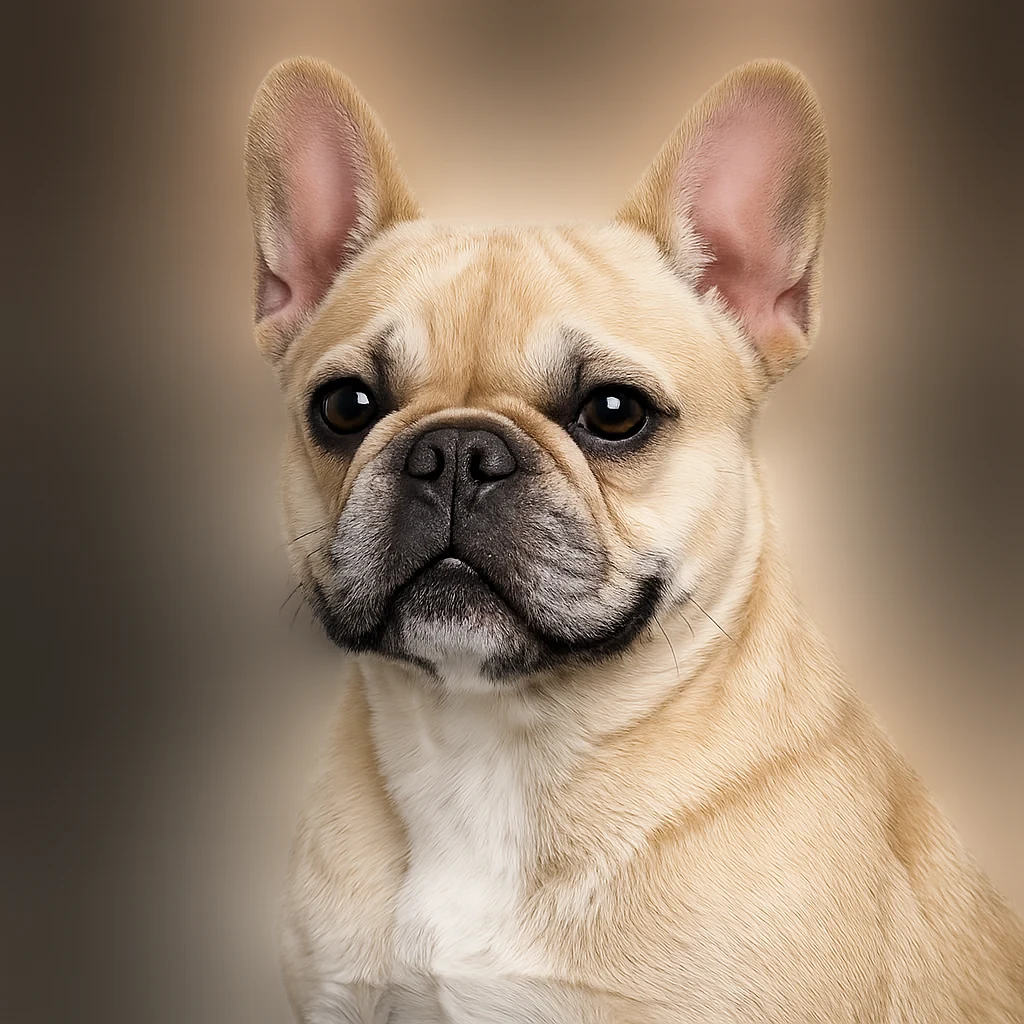 Beige Französische Bulldogge im runden Bild